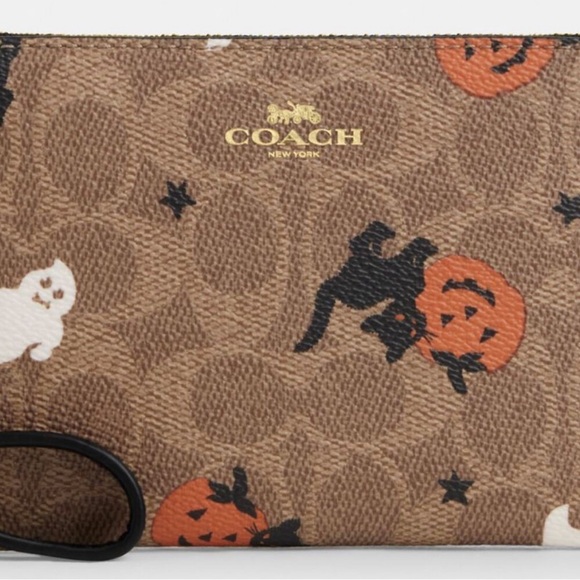 Coach Corner Zip Wristlet In Signature Canvas With Halloween Print - Picture 3 of 6